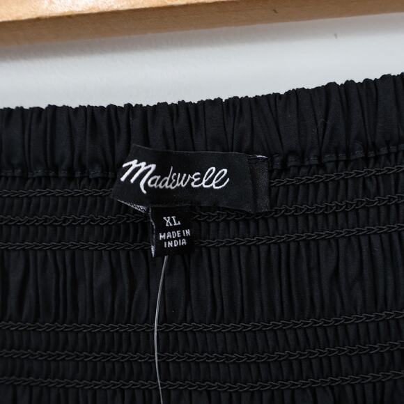 Madewell Smocked Waist Poplin Midi Skirt Black Size XL NWT - Picture 4 of 8